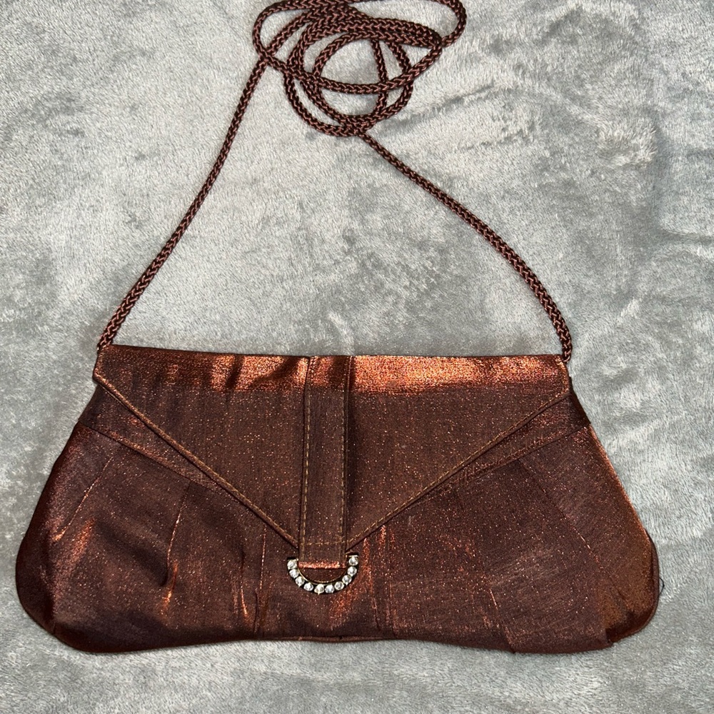 Gunne Sax Brown Clutch Wristlet with Metallic Clasp